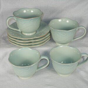 4 sets of tea cups & saucers. Lenox French Perle Stonware